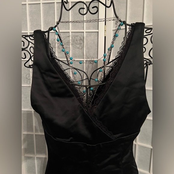 BEBE Slim Sexy V Neck Satin Midi Dress NWT - Picture 7 of 12